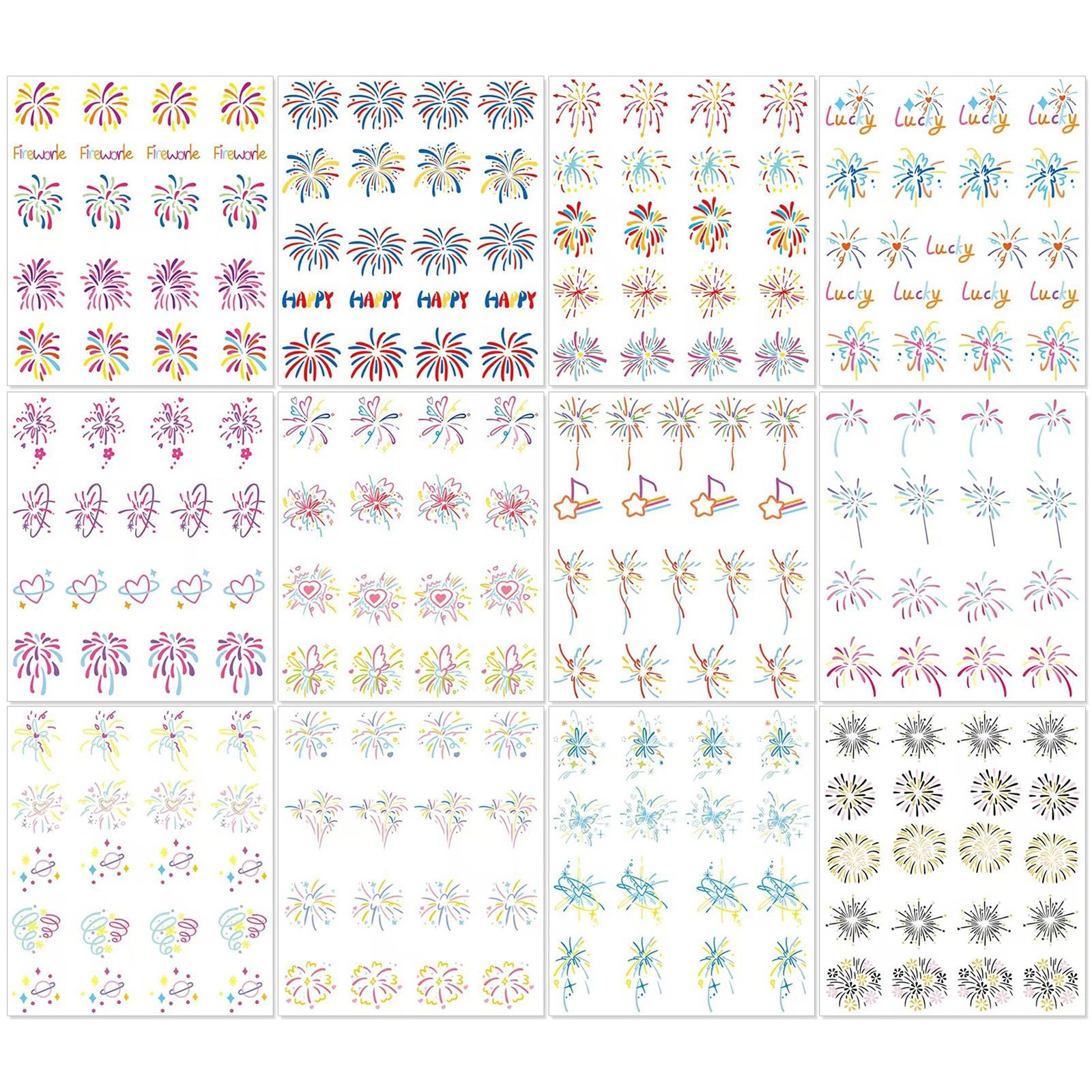 IDDFEVE 12 Sheets Firework Nail Decals Water Transfer Celebrating the New Ye…