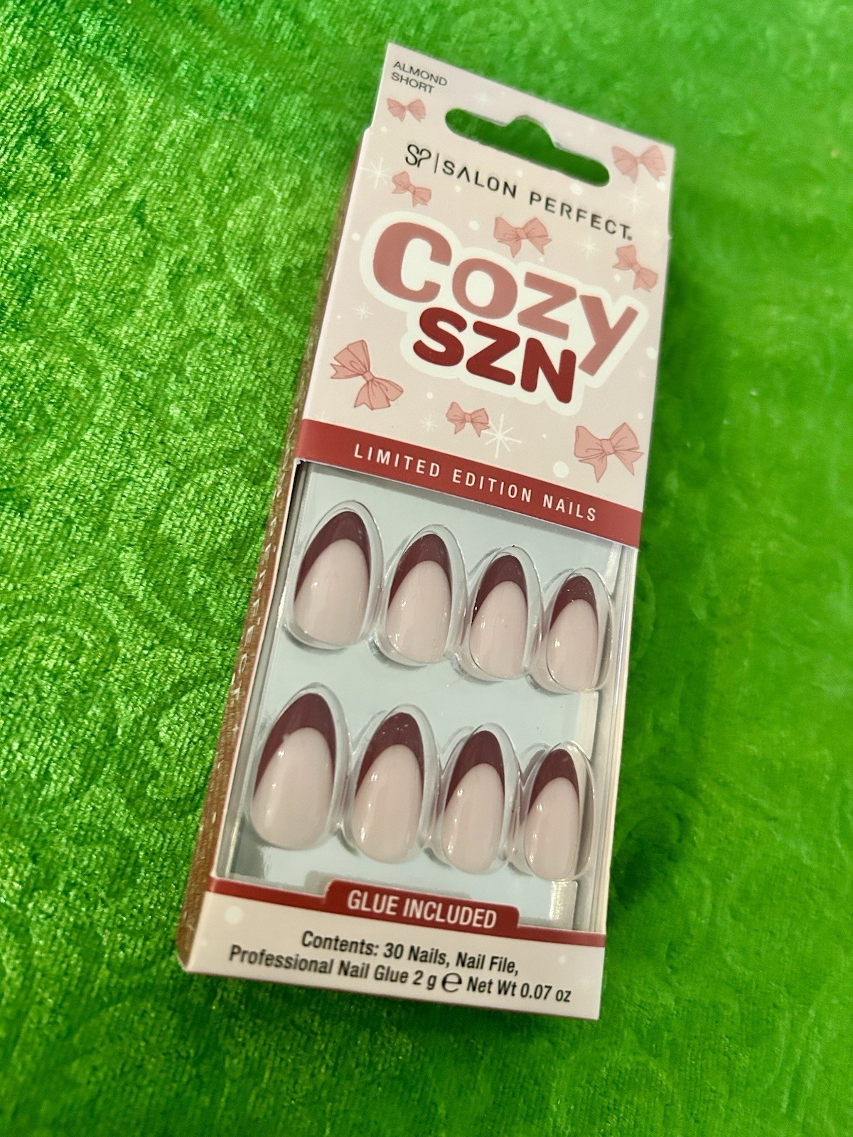 Salon Perfect French Short Almond Press-On Nails Nude Burgundy Glue Included