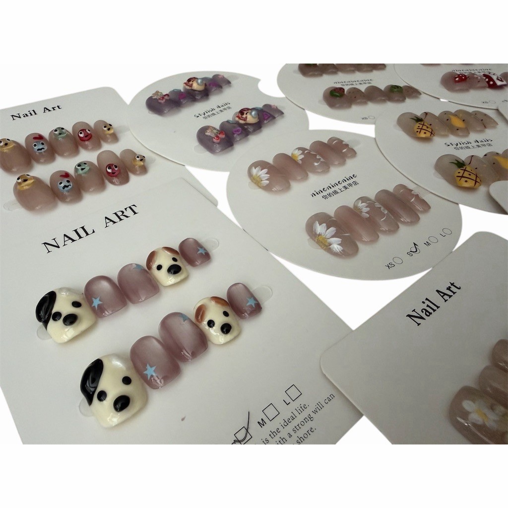 New 10 Sets Small Press On Nails Lot Handmade Nail Art Sets Cute 3D Multicolor