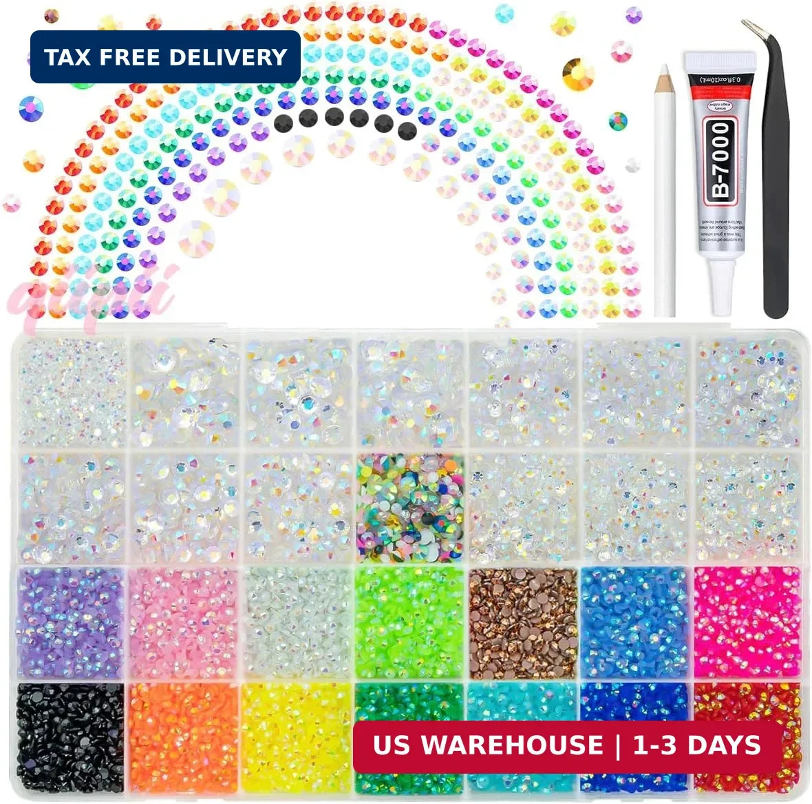 Transparent AB Resin Rhinestones w B7000 Glue for Crafting Bedazzling 2mm