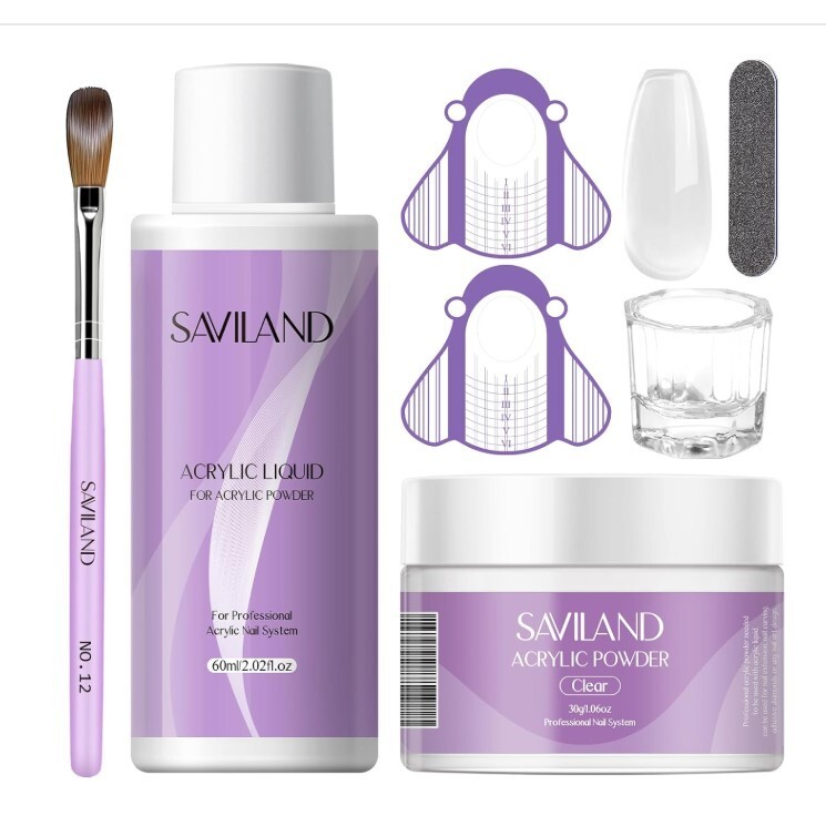 SAVILAND Acrylic Nail Kit – Clear Powder & Liquid Set With Brush, Forms, Tools f