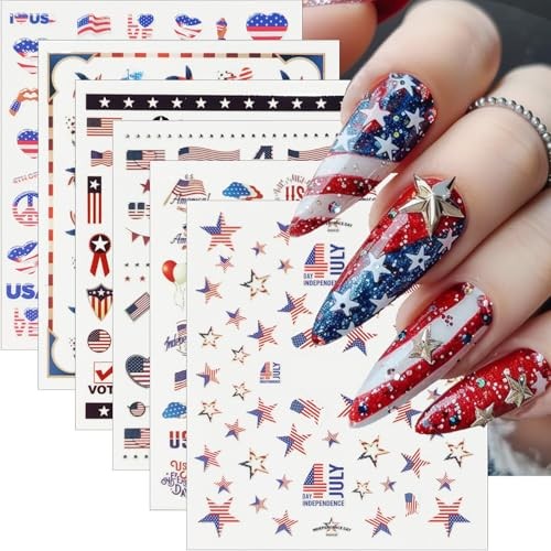 Cute Patriotic Nail Art Stickers 3D Self Adhesive 4th of 4th of July Stickers-3