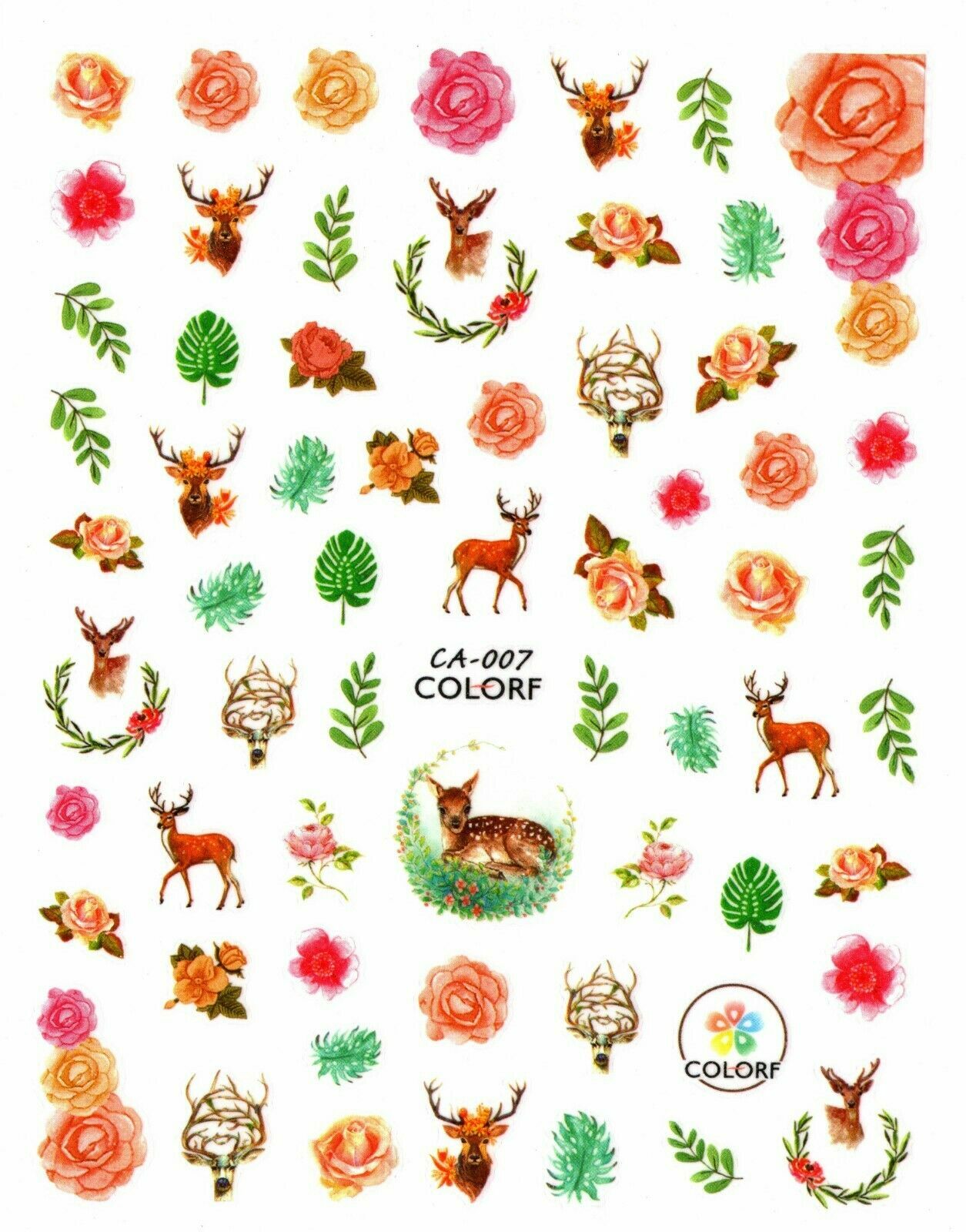 Nail Art 3D Decal Stickers Rabbit Cat Deer Flower Fruit Totoro NS30