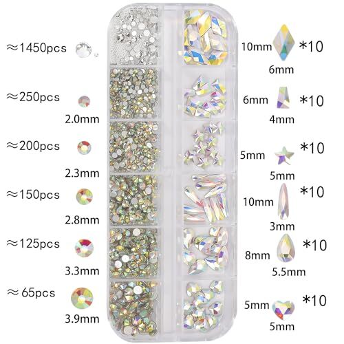 Multi Shapes AB 3D Glass Crystal Nail Art Rhinestones Kit with 0.8mm Round