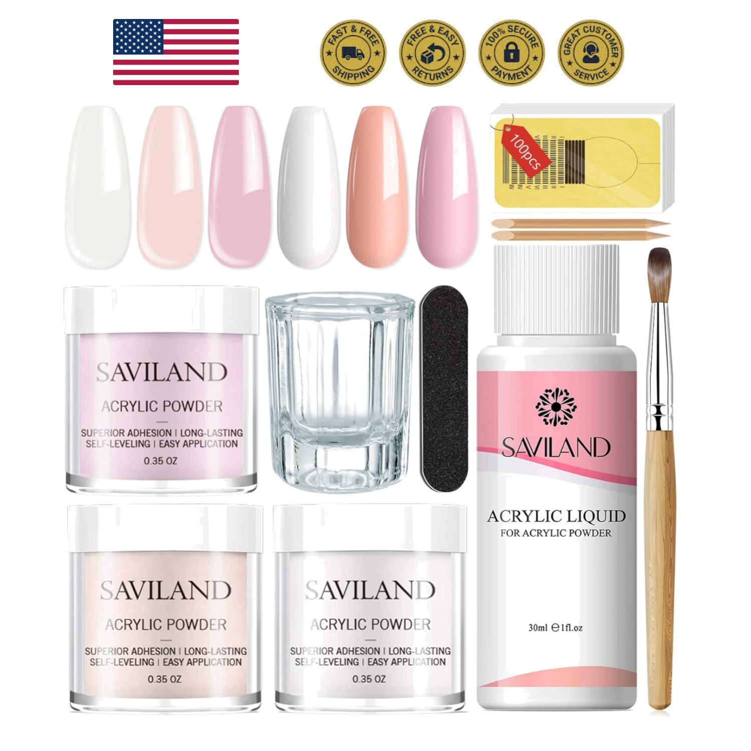Acrylic Nail Starter Kit: Clear Pink Nude | Acrylic Powder & Liquid, Brush, F…