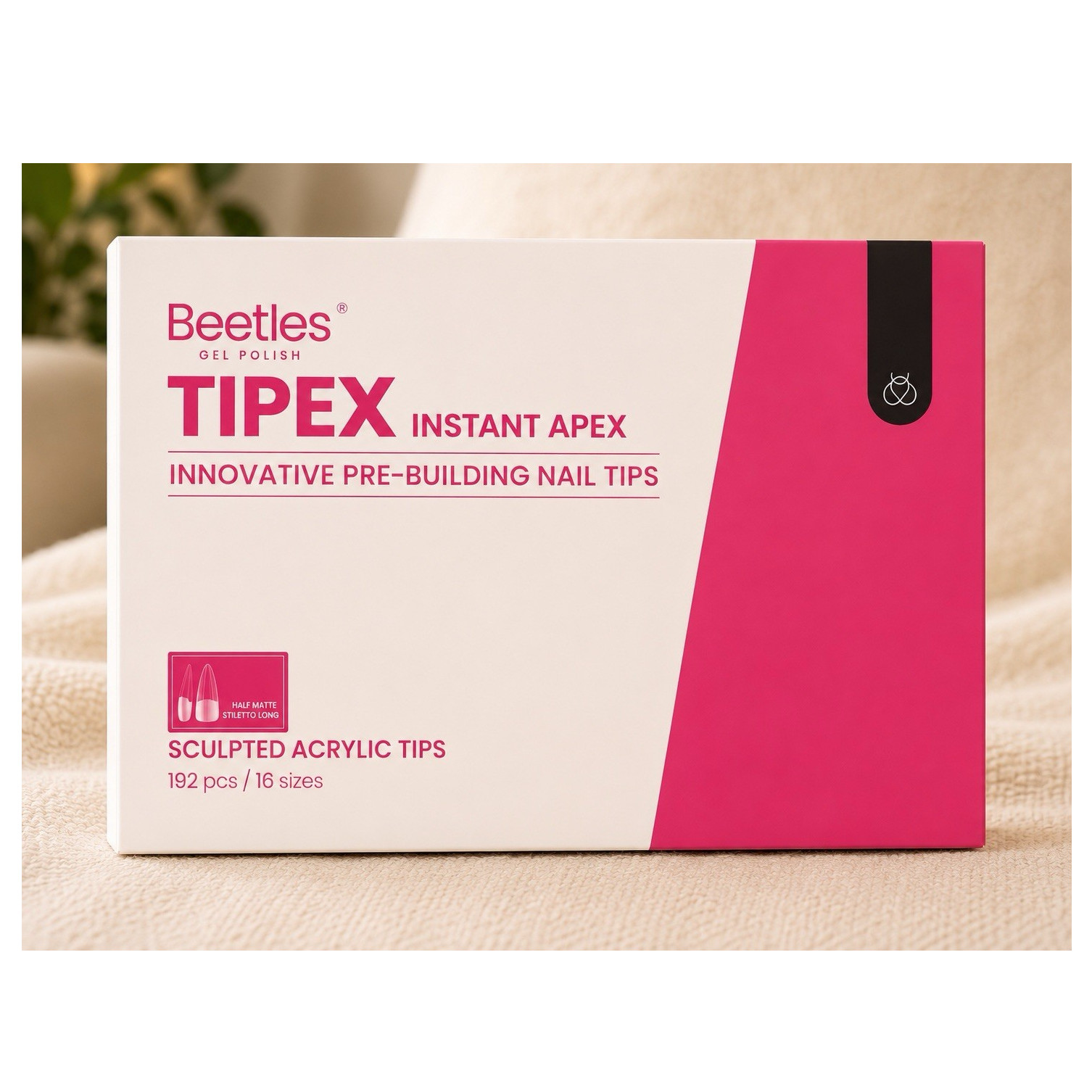 Beetles TIPEX Instant Apex Acrylic Nail Tips Clear Half Matte Stiletto 192pc