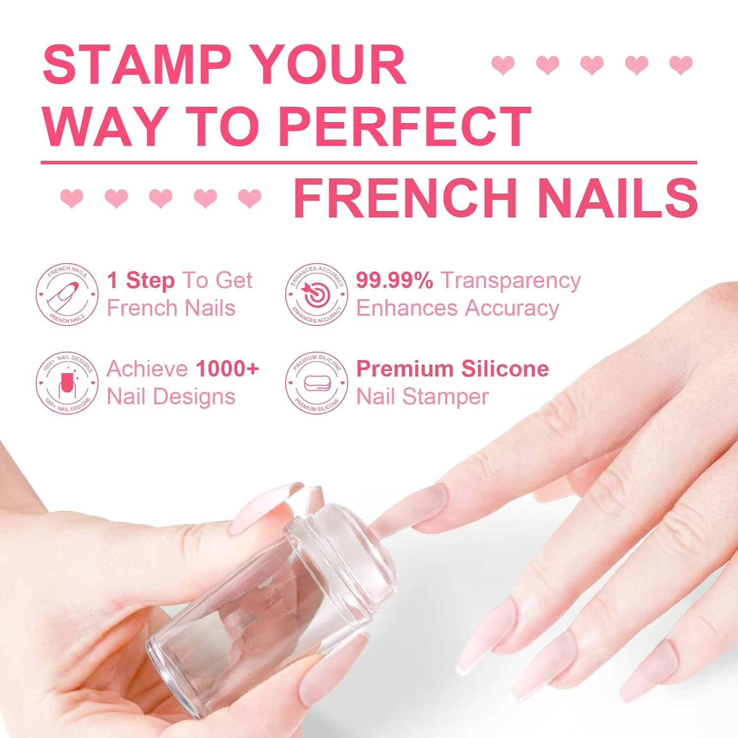 Nail Stamp Gel 8Pcs French Tip Nail Stamp Kit with Black White Color Stamper Gel