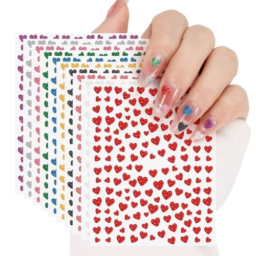 10 Sheets Heart Nail Stickers Glitter Nail Art Decals Self-Adhesive Nail