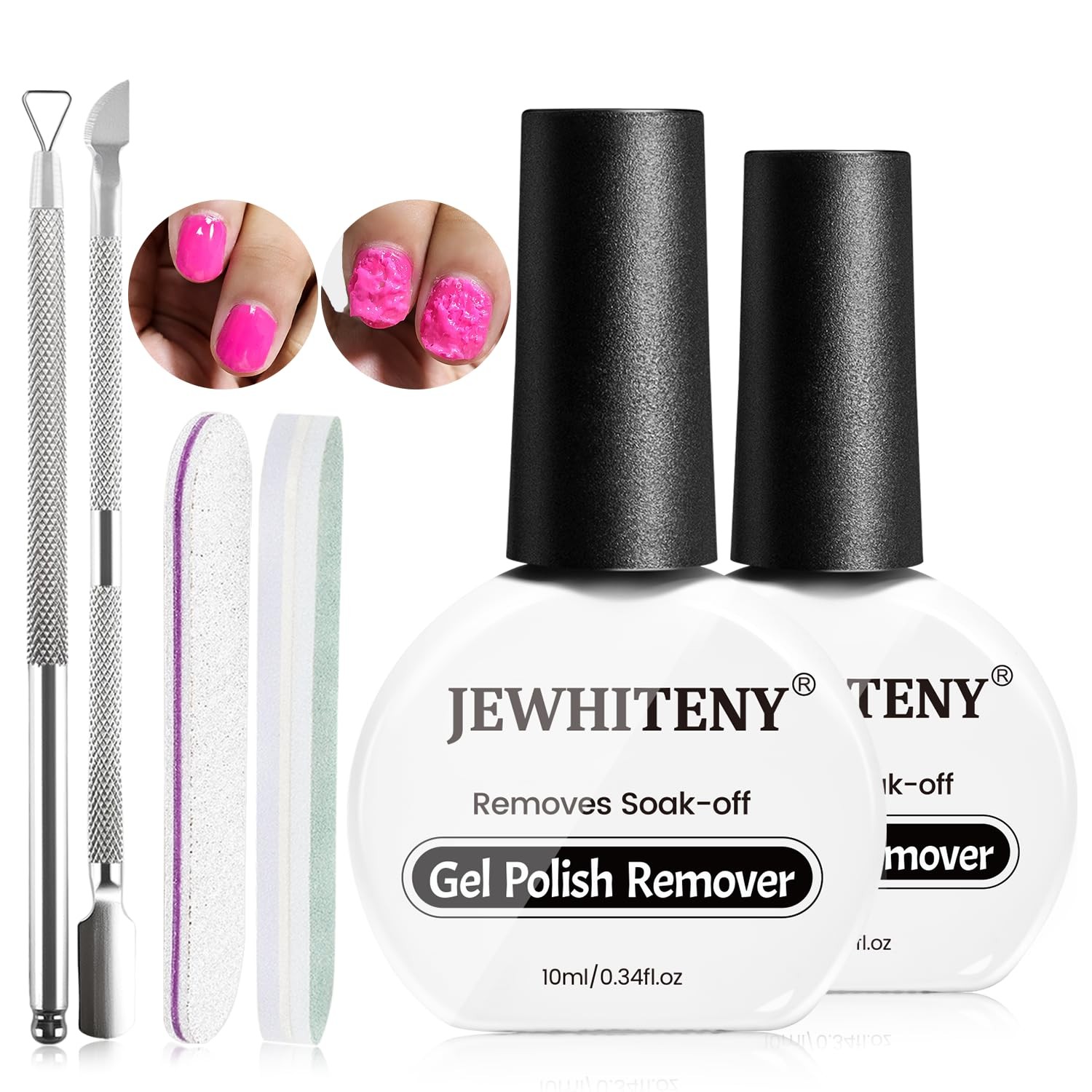 JEWHITENY Gel Nail Polish Remover Set: 2 Bottles of 10ml Clear-1