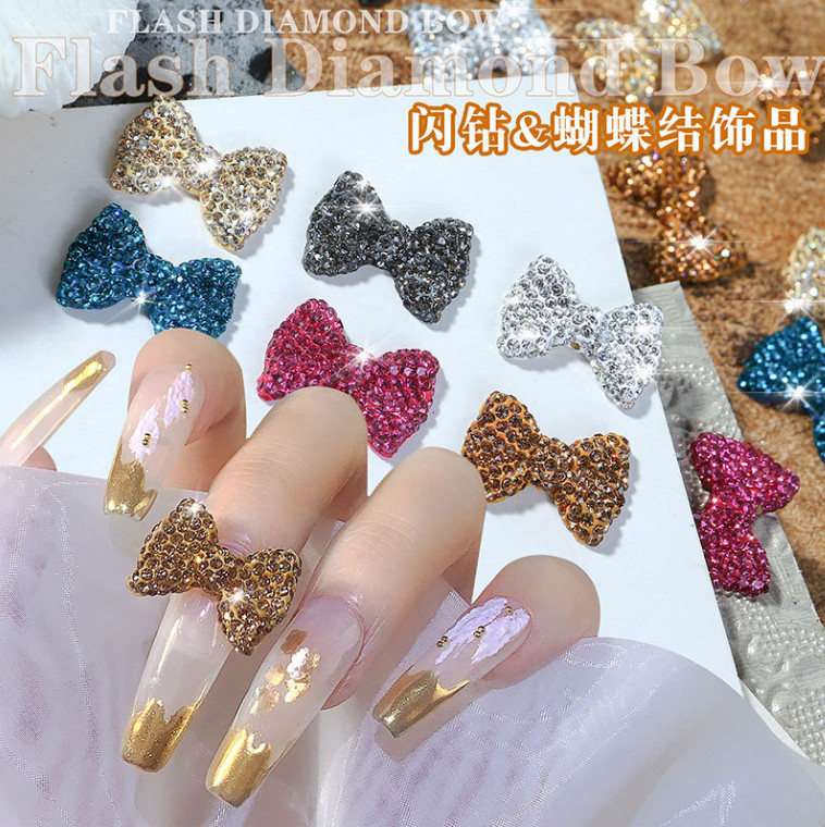 1Pc 3D Bow Knot Nail Charms Glitter Metal Manicure Accessories Nail Art Decor