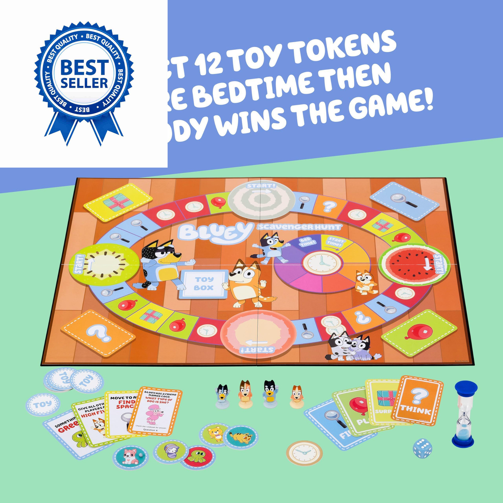 Bluey Scavenger Hunt Board Game, Cooperative Play with 4 Klein, Multicolor