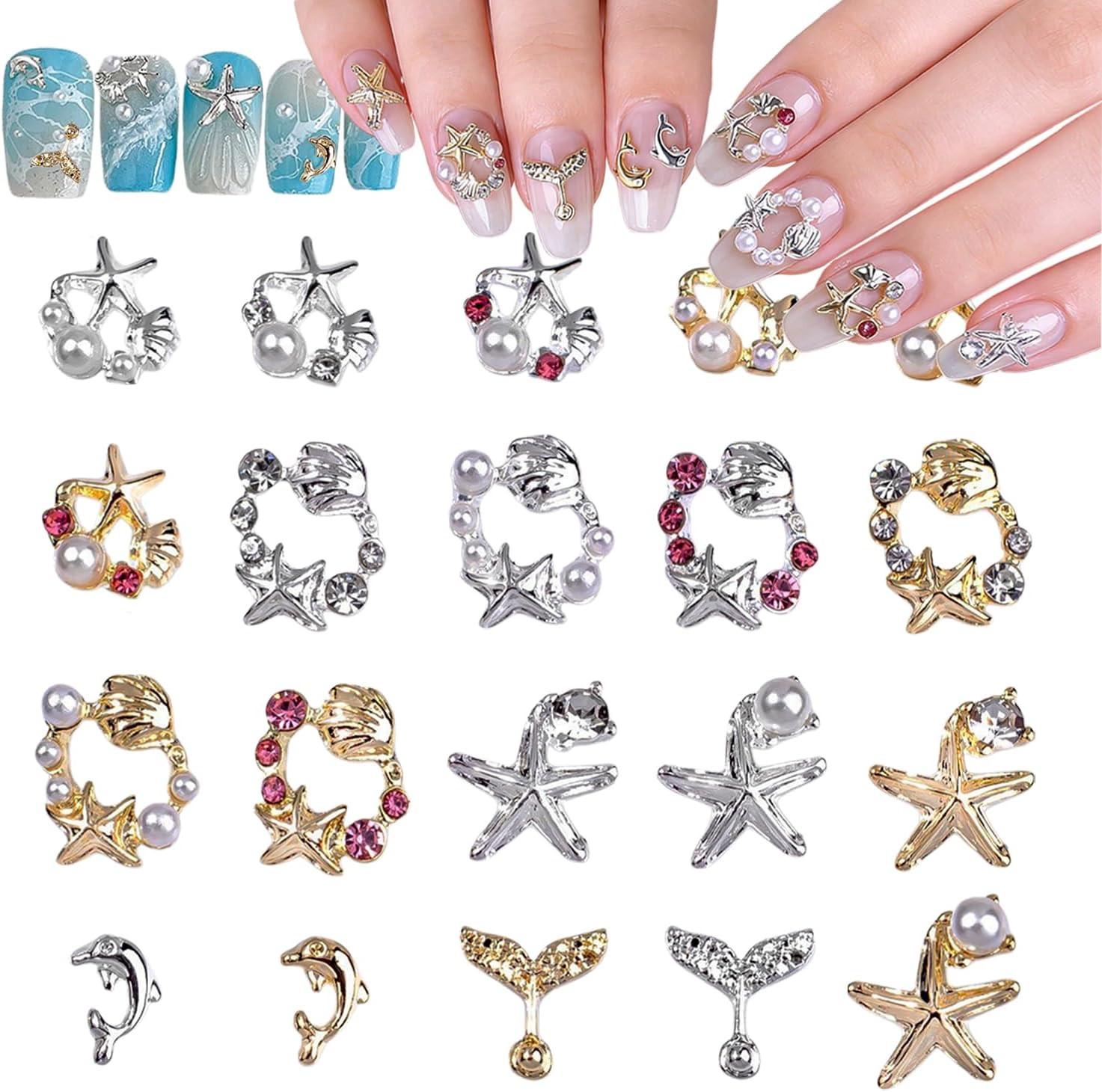 100Pcs Spring Resin Rose Nail Charms with Pearls Leaves 3D Floral Nail Art Charm