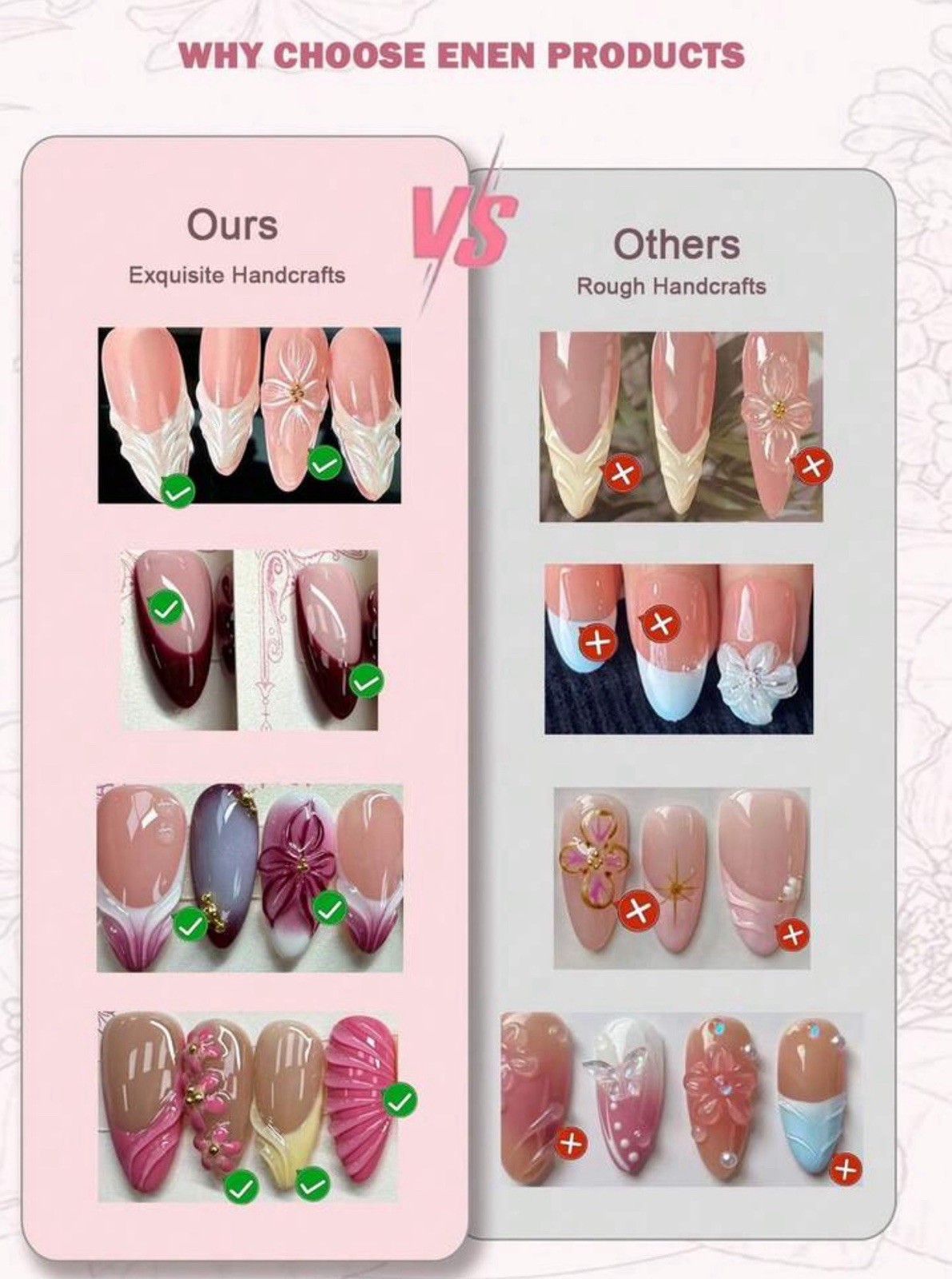 10pcs/Set Handmade Delicate French Floral Nail Art Nails