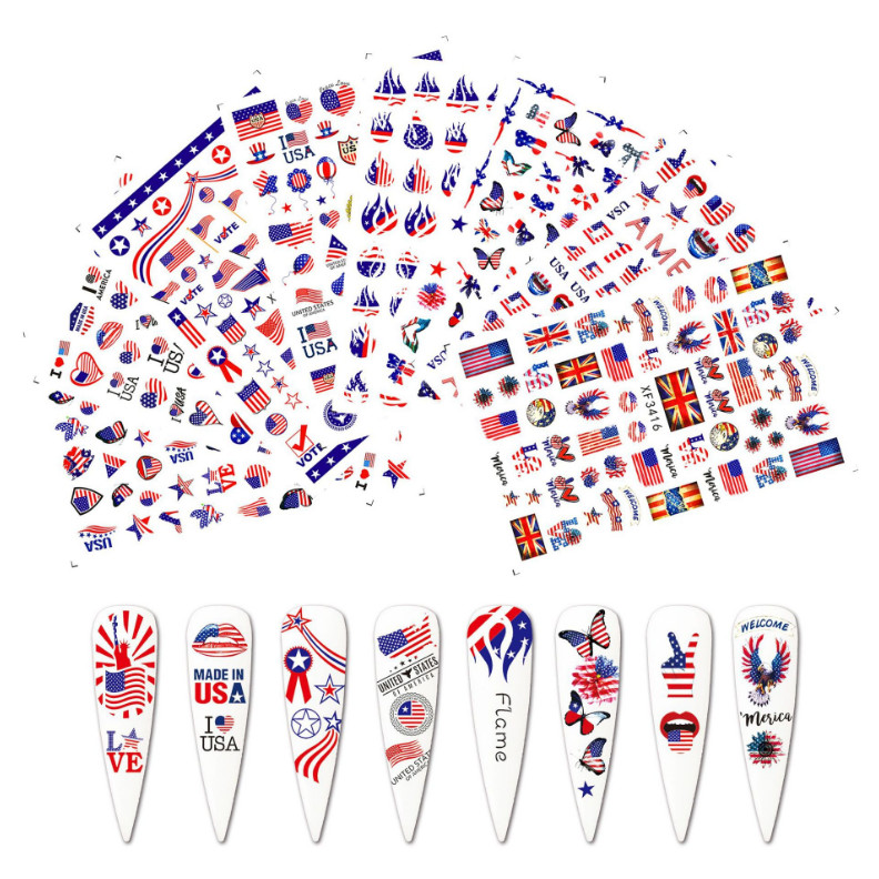American Flag Star Heart LOVE USA July 4th Butterfly Number 3D Nail Sticker NS3