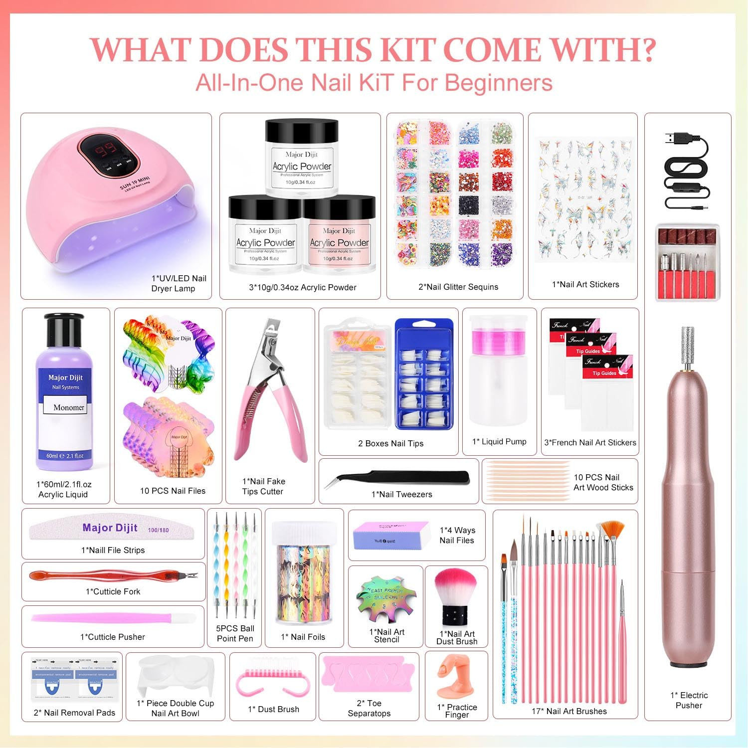 Acrylic Nail Kit Starter Set Acrylic Powder with Nail Drill U V Light Profession