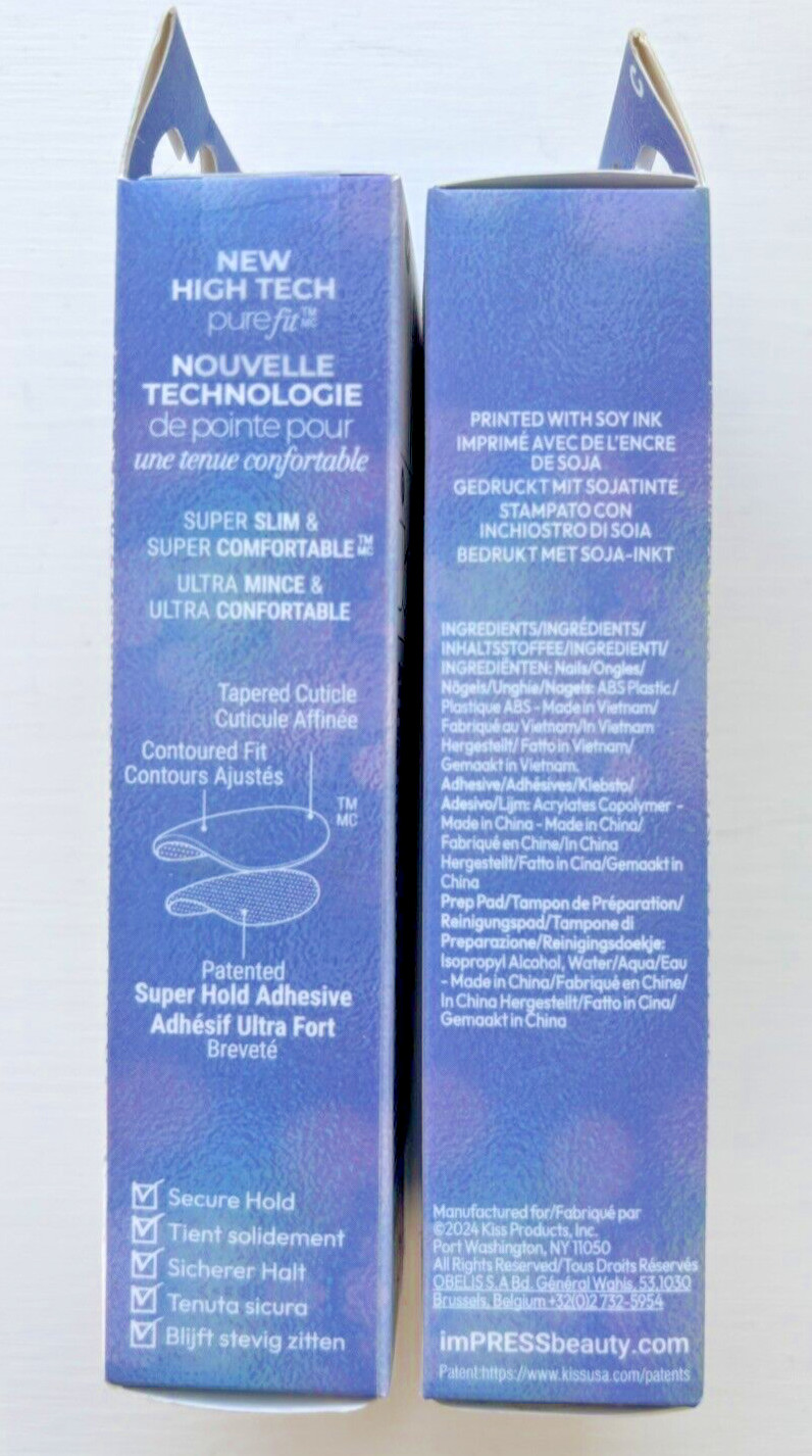 (2 LOT) KISS imPRESS 30 Nails Peel & Press Short Frosty Blue Snowflake Christmas