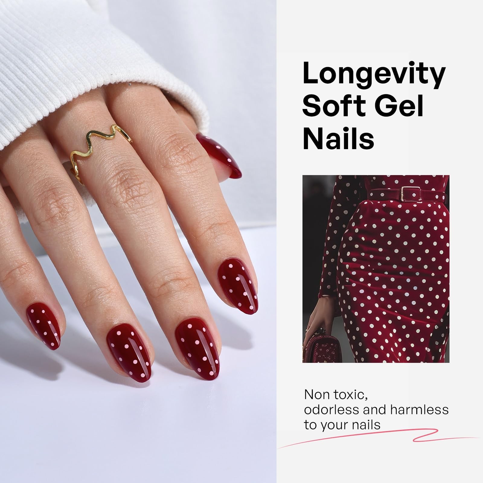 GJZEZ 32Pcs Red Polka Dot Short Almond Press On Nails