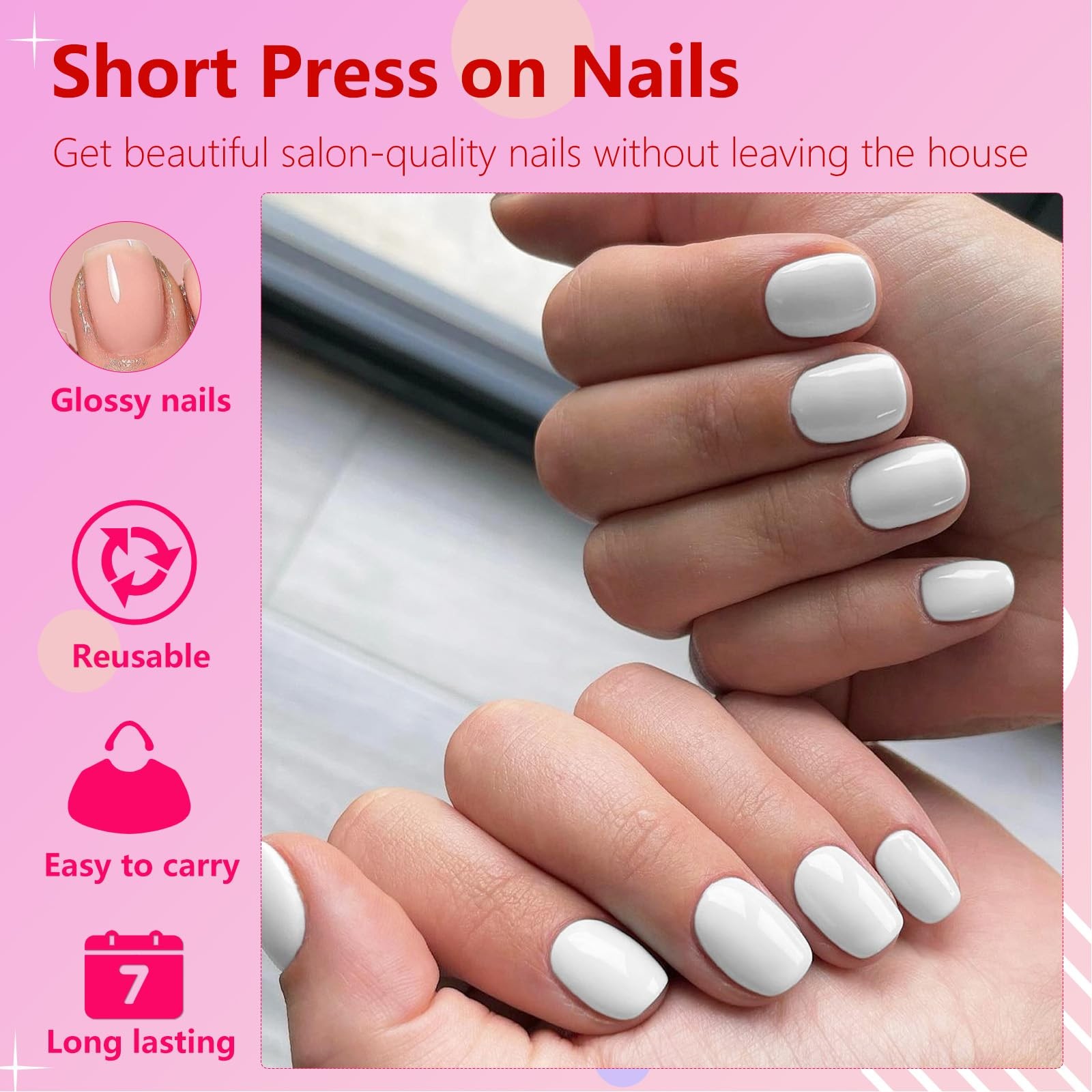 240pcs Press on Nails Short Glossy White Fake Nails Short Square Full Cover A…