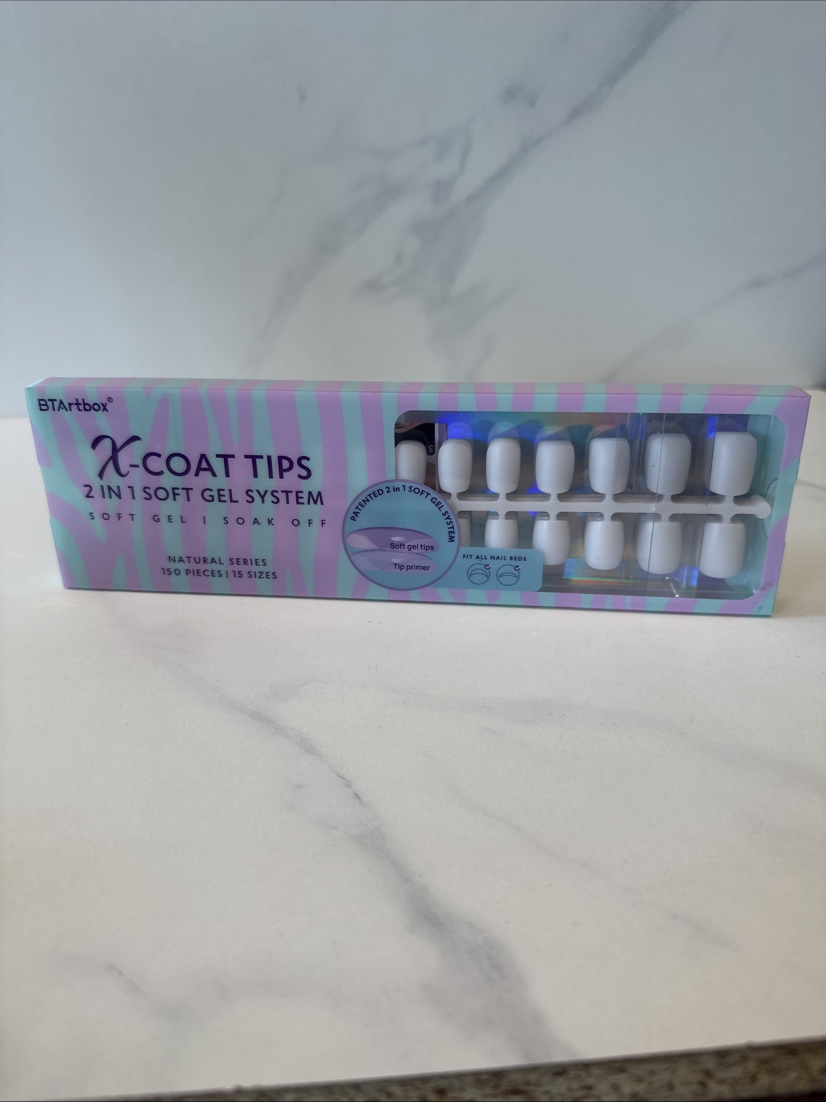 BTArtbox Nails X-Coat Tips 2 In 1 Soft Gel System Natural Series 150 Pc 15 Sizes