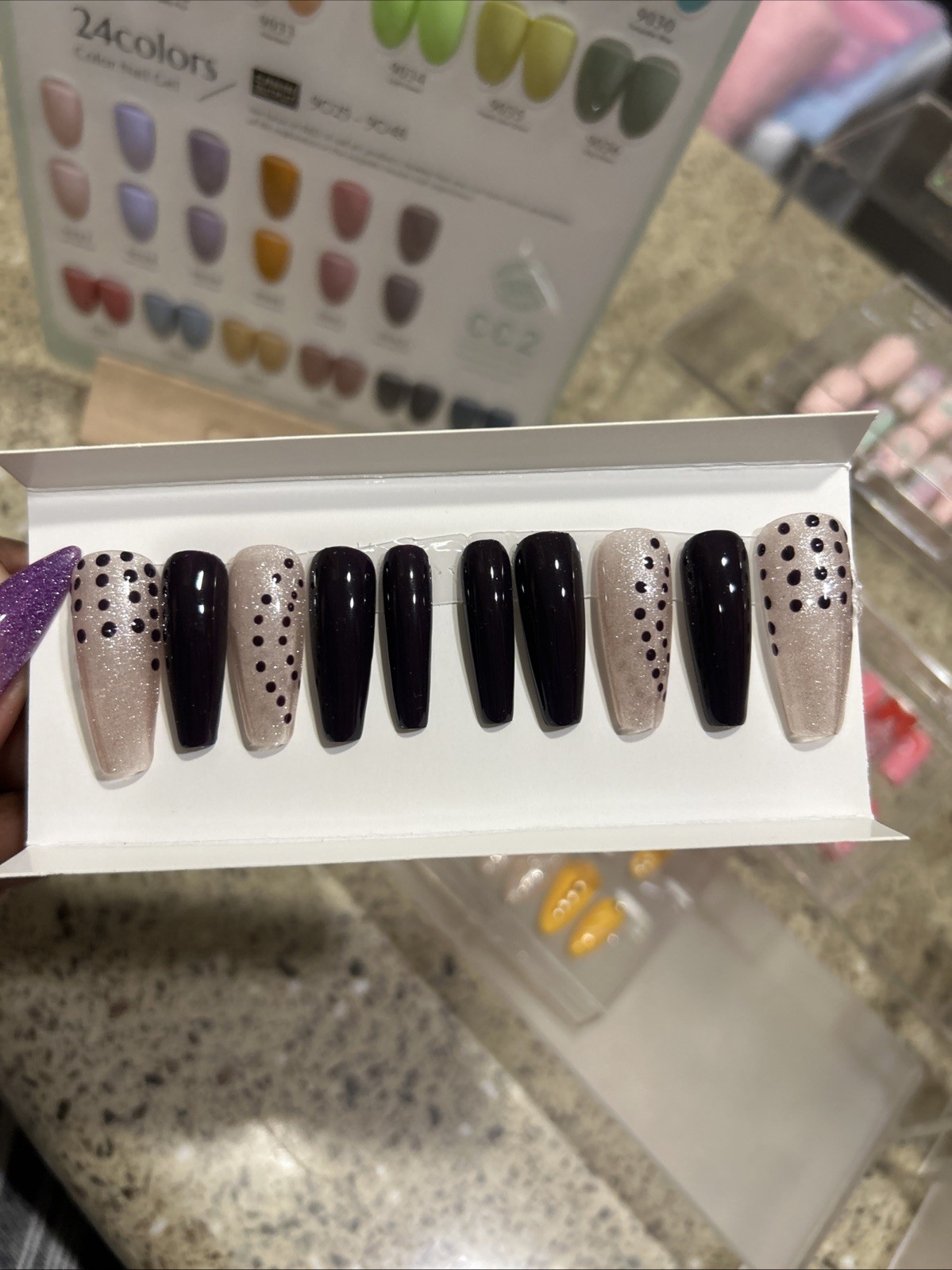 Handmade Press On Nails, Chocolate And Champagne With Polkadots Size Medium