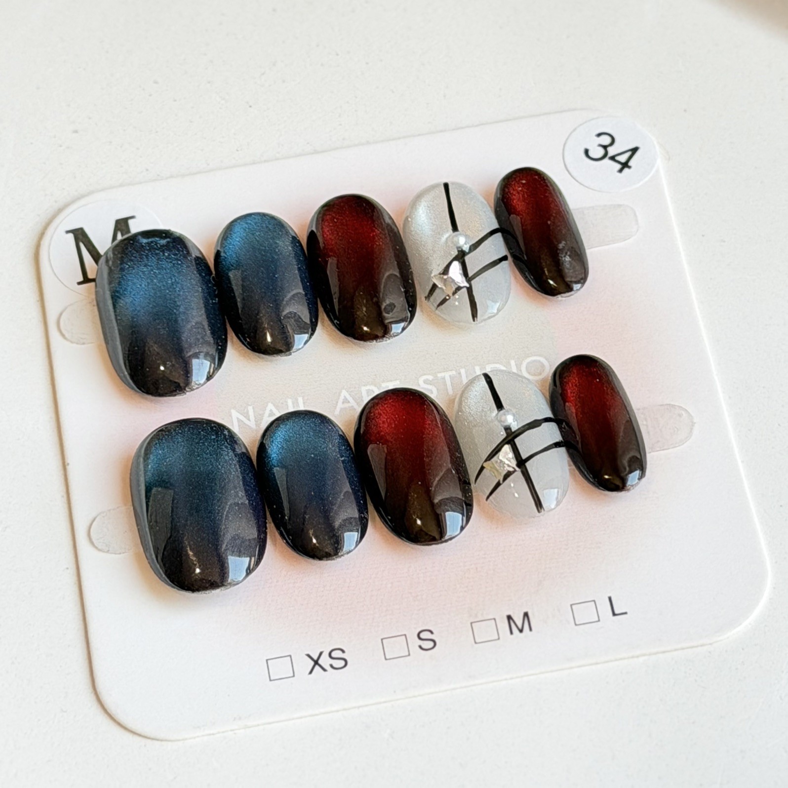 Unique Handmade Press-On Nails Size M | One of a Kind Set, Reusable 34