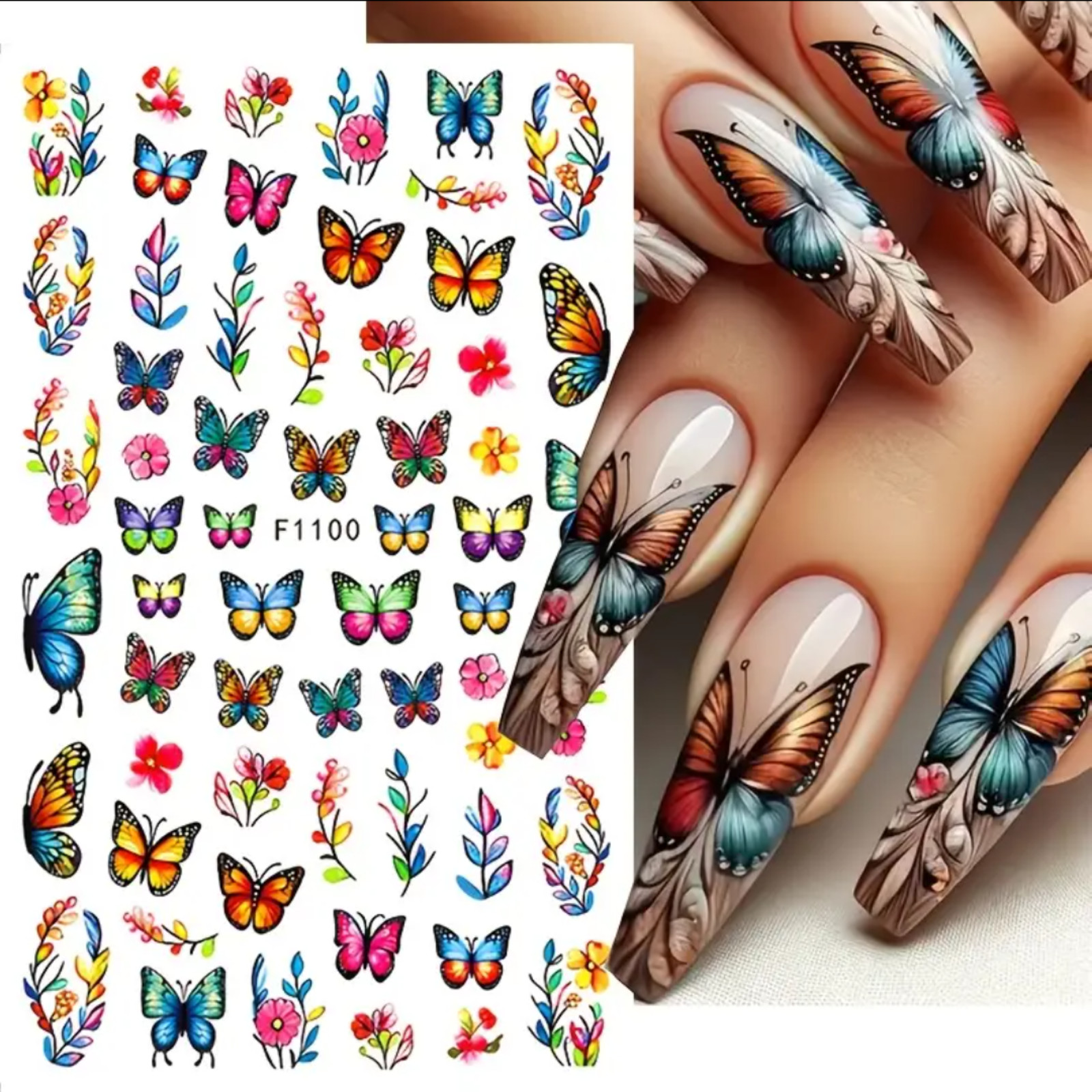 3D Nail Stickers,3D Butterfly Spring Summer Rose Butterfly Flower Nail Art Stick
