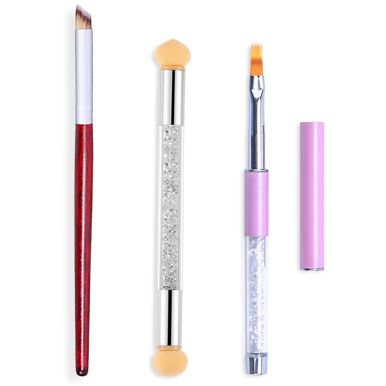 Set De 3 Pinceles Acrilicos Para Unas Ombre Y Esponja Manicura Profesional