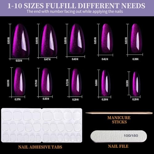 Press On Nails Almond, 6 Colors Cat Eye Press On cat eye/chrome/french tip