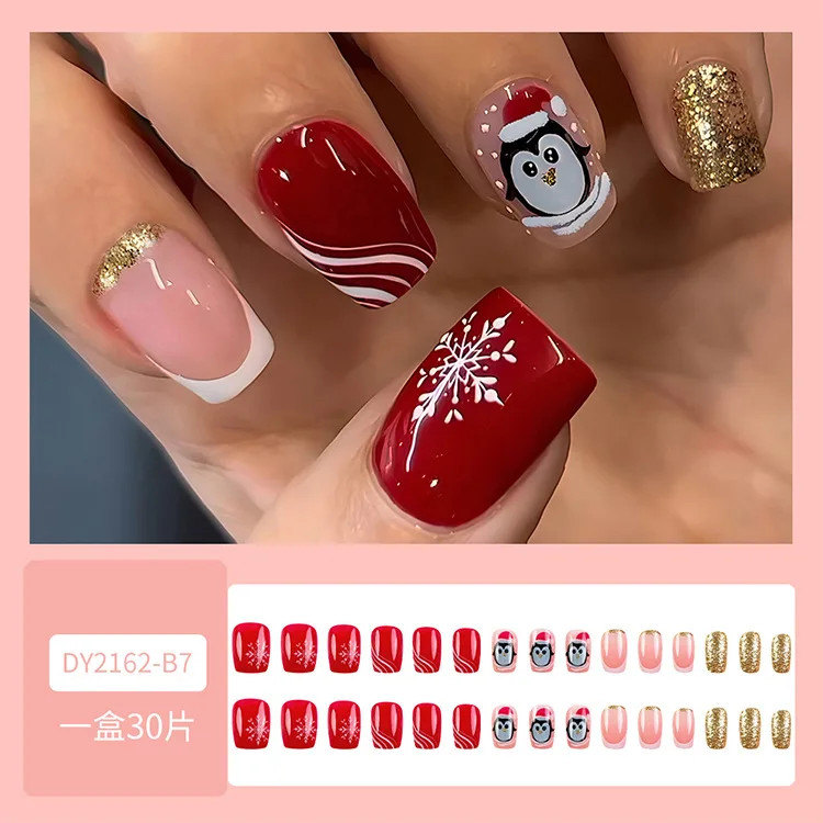2026 Christmas Red Snow Deer Long Press On Nails