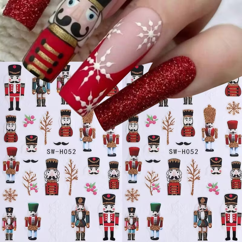 Nail Art Stickers Nutcracker Soldier Gold Glitter Christmas Winter Festive