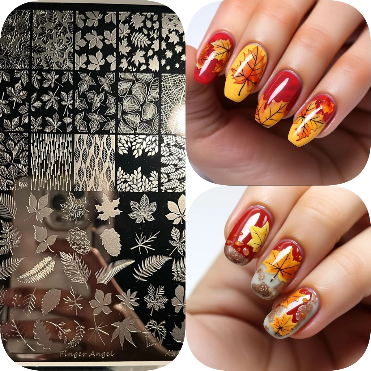 beautiful Nail Stamping Plates Autumn Winter Leaves Design Polish Stencil Nail
