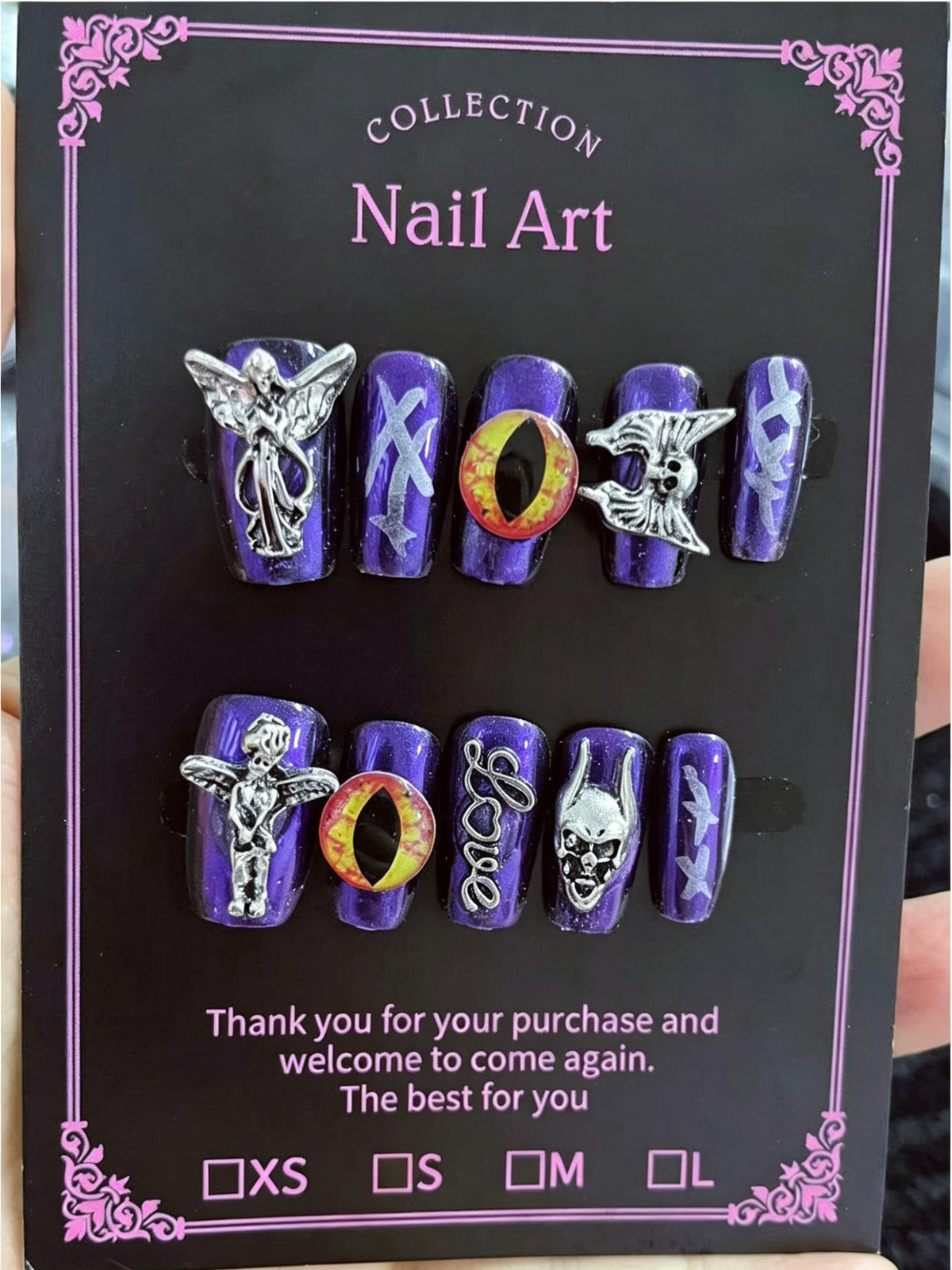 Dark Style Devil’s Eye Handmade Press On Nails, Long Tapered Goth Punk Cool Shor