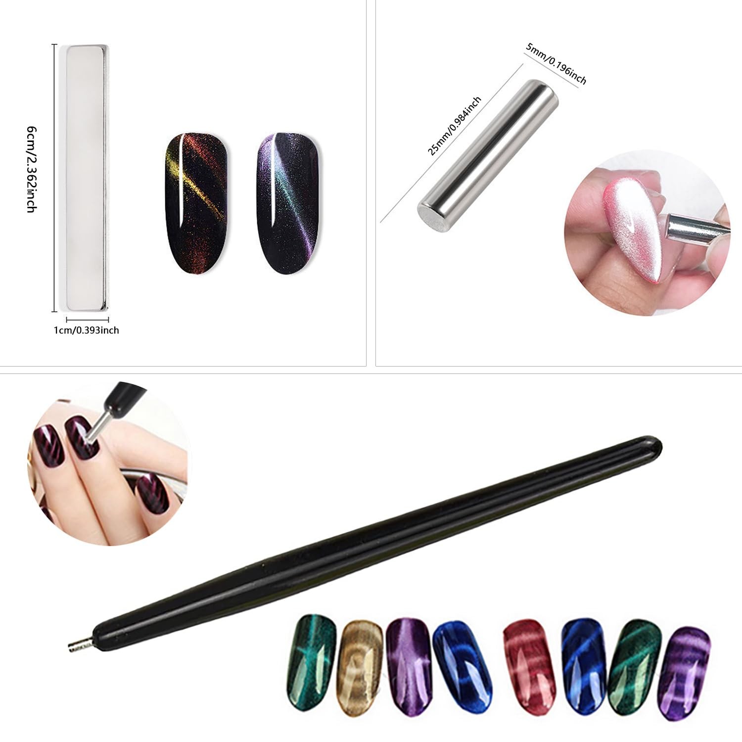 8pcs Cat Eye Magnet for Nails Magnetic Gel Nail Polish Nail Magnets Wand Magn…