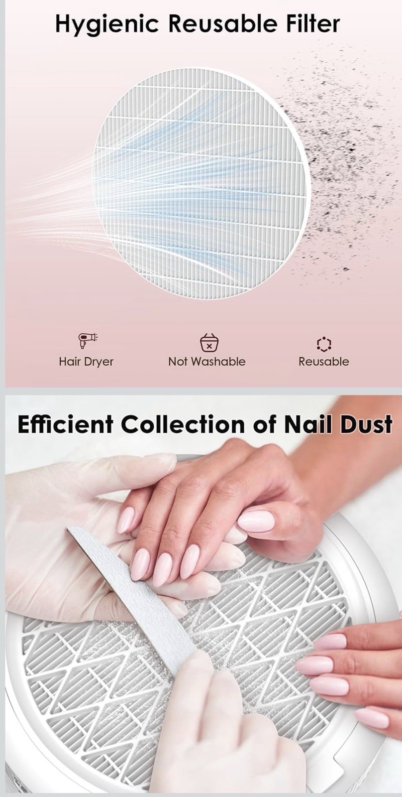 Nail Dust Collector, 7.8in Vacuum Area & 4 Speed