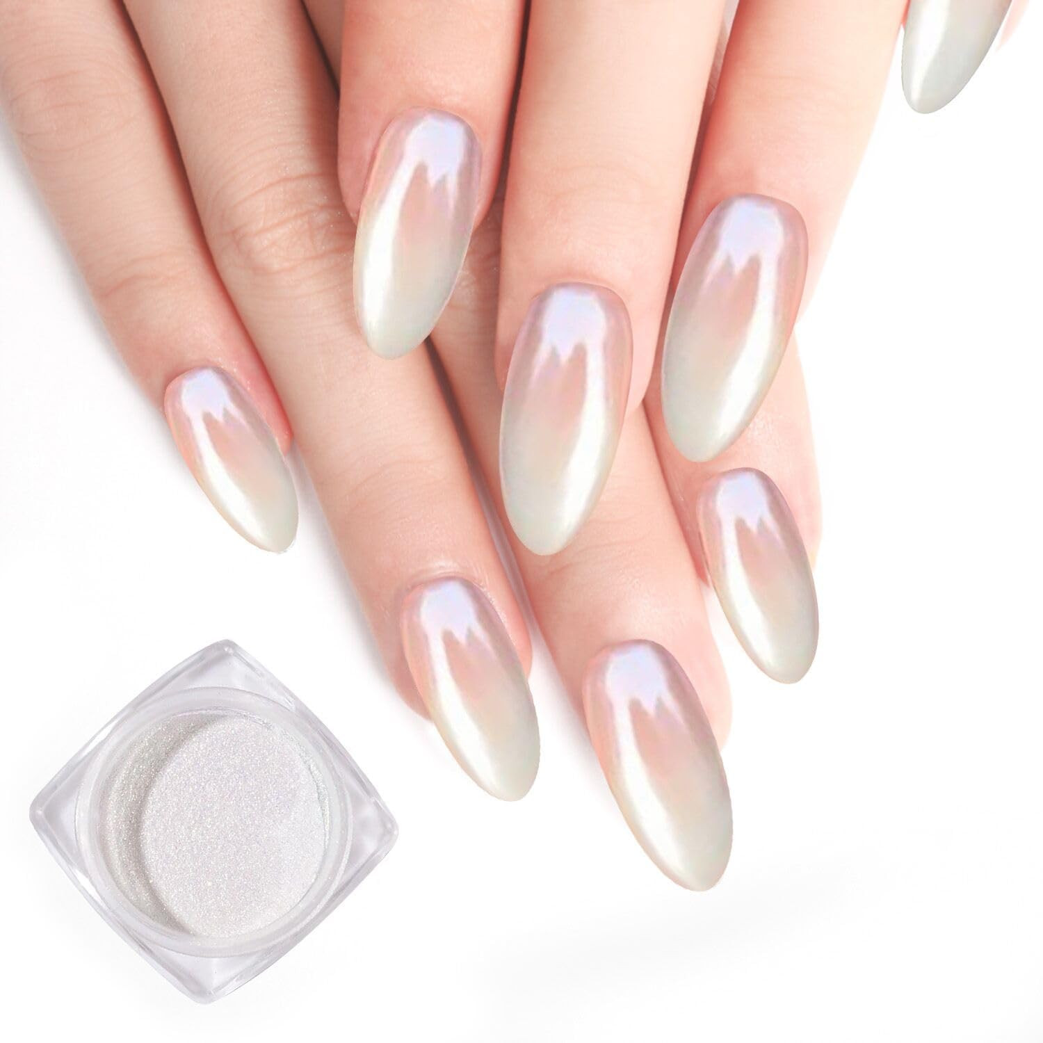 White Chrome Nails Powder – 0.3G Super Glossy Mirror Effect White Moonlight Chro
