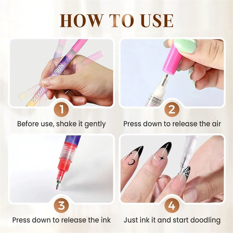 12 Colors Nail Art Pens Set,Nail Art Markers Polish Pen For 3D Nail Art,DIY USA