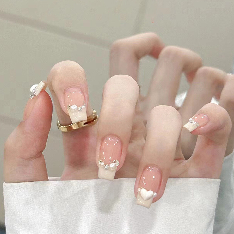 Press On Nails Medium -Soft Gel Ombre Fake Nails with Nail Glue On Nails Short