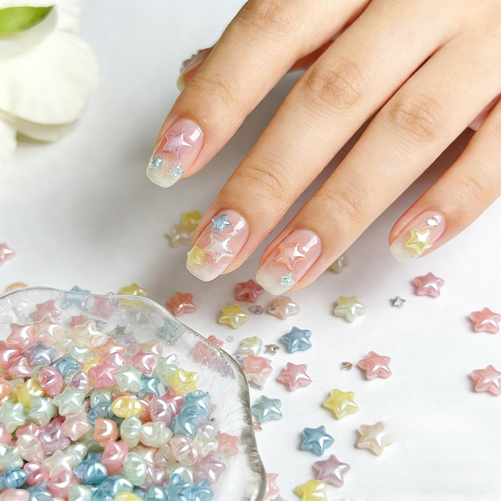 Tephrent Orange 3D Crystal Star Nail Charms