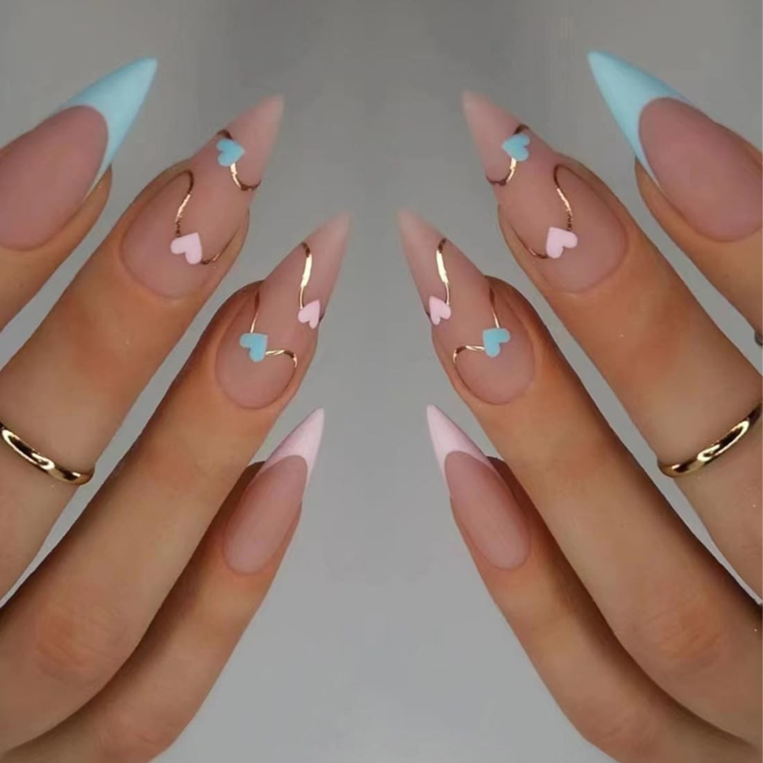 Short Stiletto Press on Nails French Tip Medium Pink fake nails