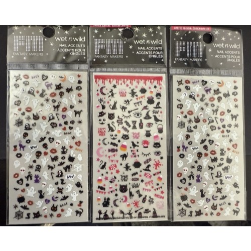 3 Sheet Wet n Wild Fantasy Makers Nail Halloween Accents Silent Screem Trick me