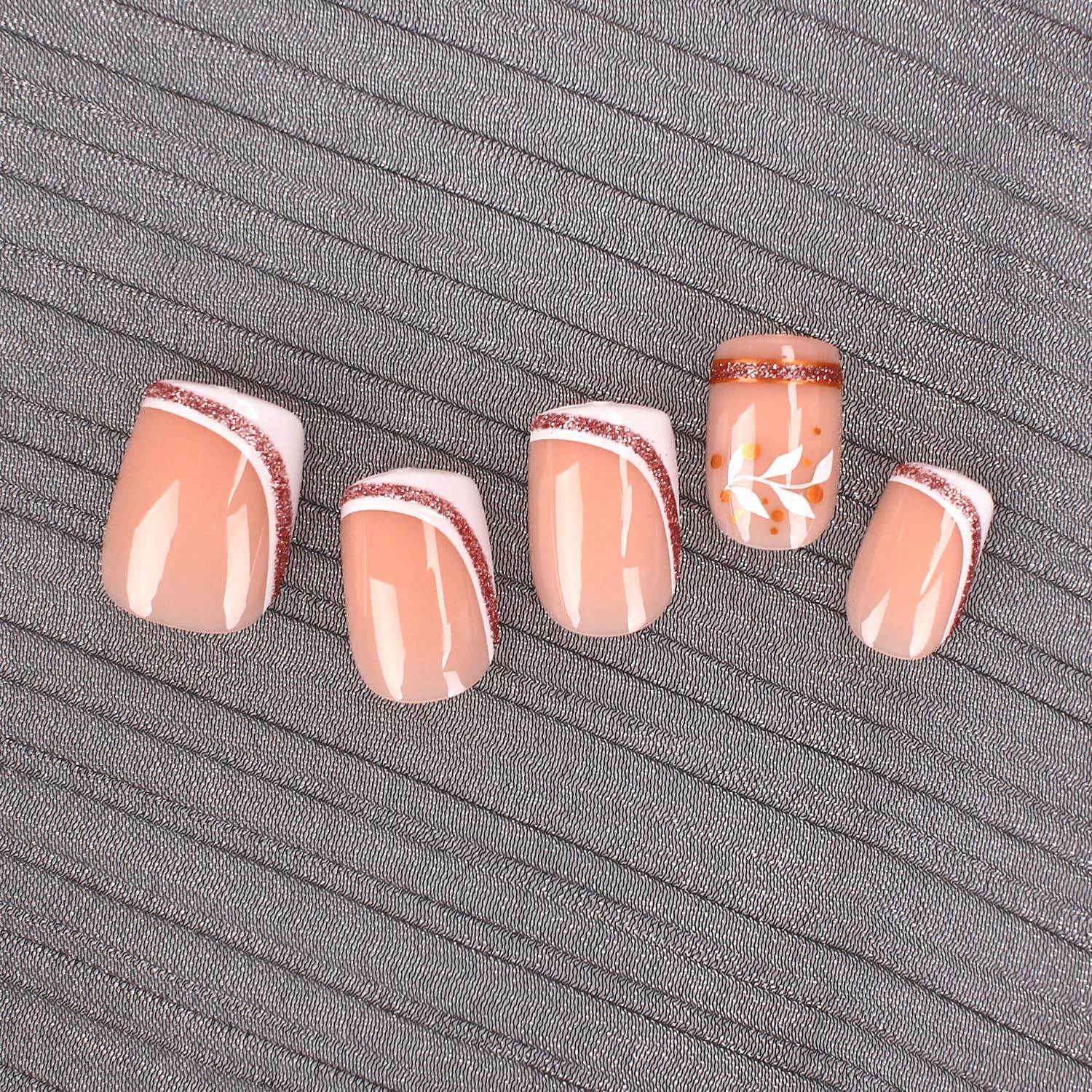 Stbisen French Press On Nails Short Square, Nude Fake Nails with White French…