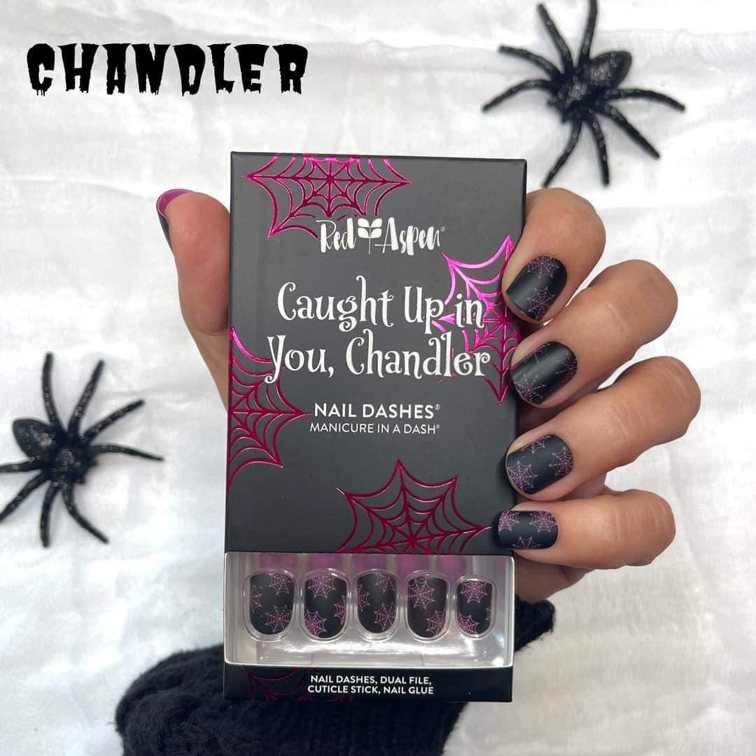 Red Aspen Press On Nails-Caught Up in You, Chandler-Halloween-Black-Pink-Matte