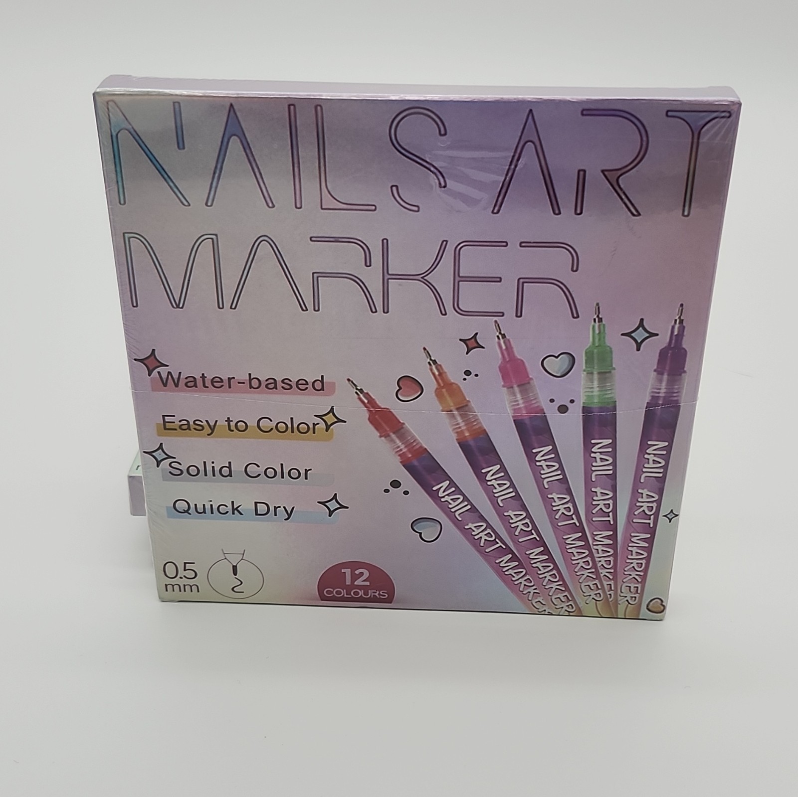 12-Color Nail Art Pen Set Water-Based 0.5mm Quick Dry Solid Color Plastic