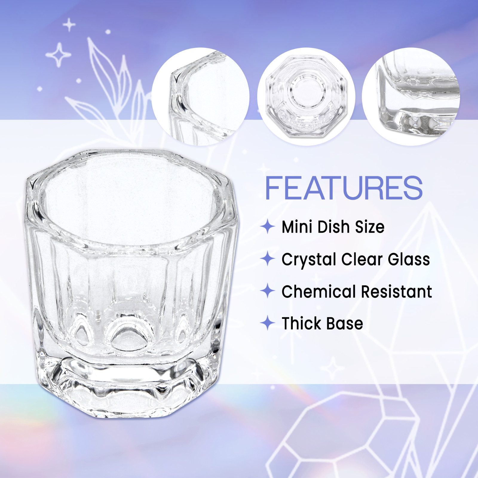 4 Pieces Beauticom Acrylic Liquid Powder Nail Art Dappen Dish Glass Crystal Cup