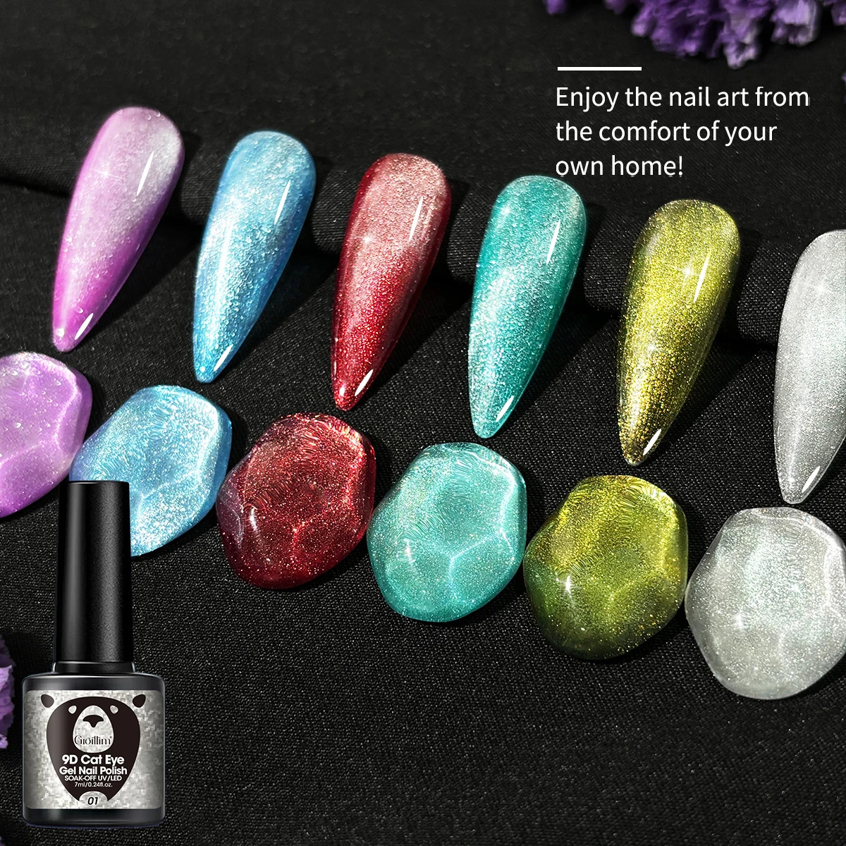 This 6-piece set of Crystal Cat Eye Gel Nail Polish with magnets features crysta