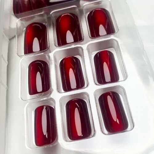 Wine Red Press on Nails Short Square Acrylic Nails Ombre Glitter Fake Style4