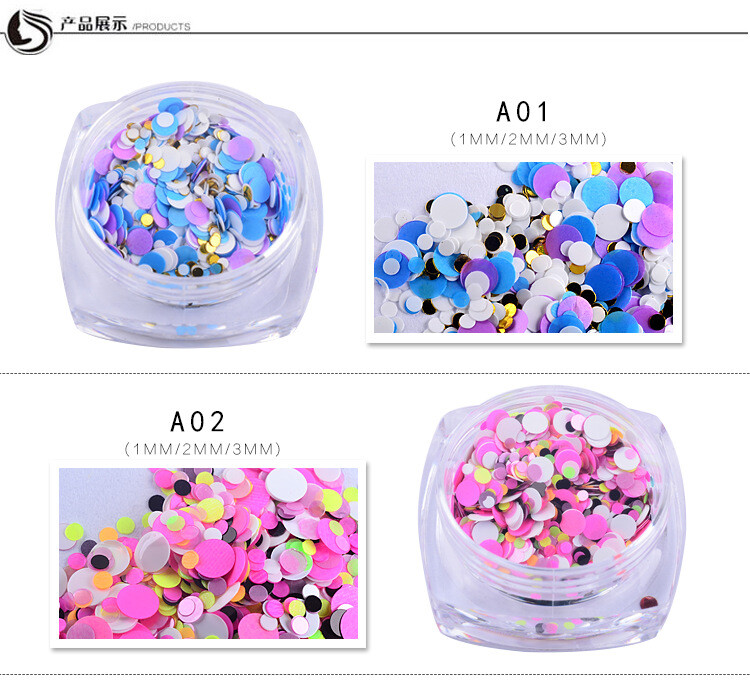 12 Colors Round Nail Glitter Flakes 1/2/3mm 3D Sequins Paillette Decor DIY Tips