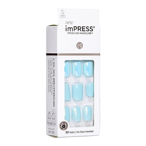 KISS No Glue Mani Press On Nails, Design, ‘Rain 1 Count (Pack of 1) Teal
