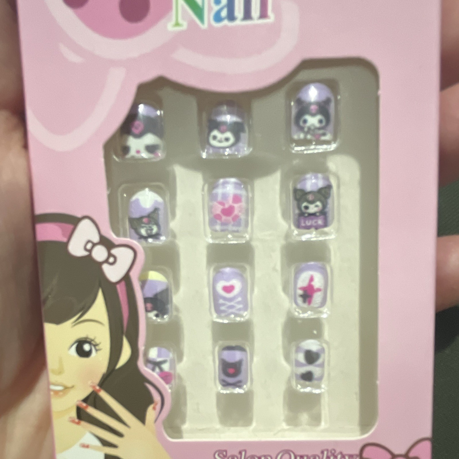 SARA kids Press-On Nails Pre-Glued Cartoon 3D Short Square ABS Purple/Pink/White