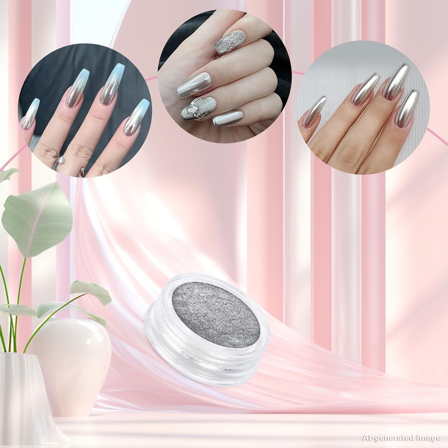 8 Jars Chrome Nail Powder Magic White Pearl Kit Silver Mirror Metallic Effect